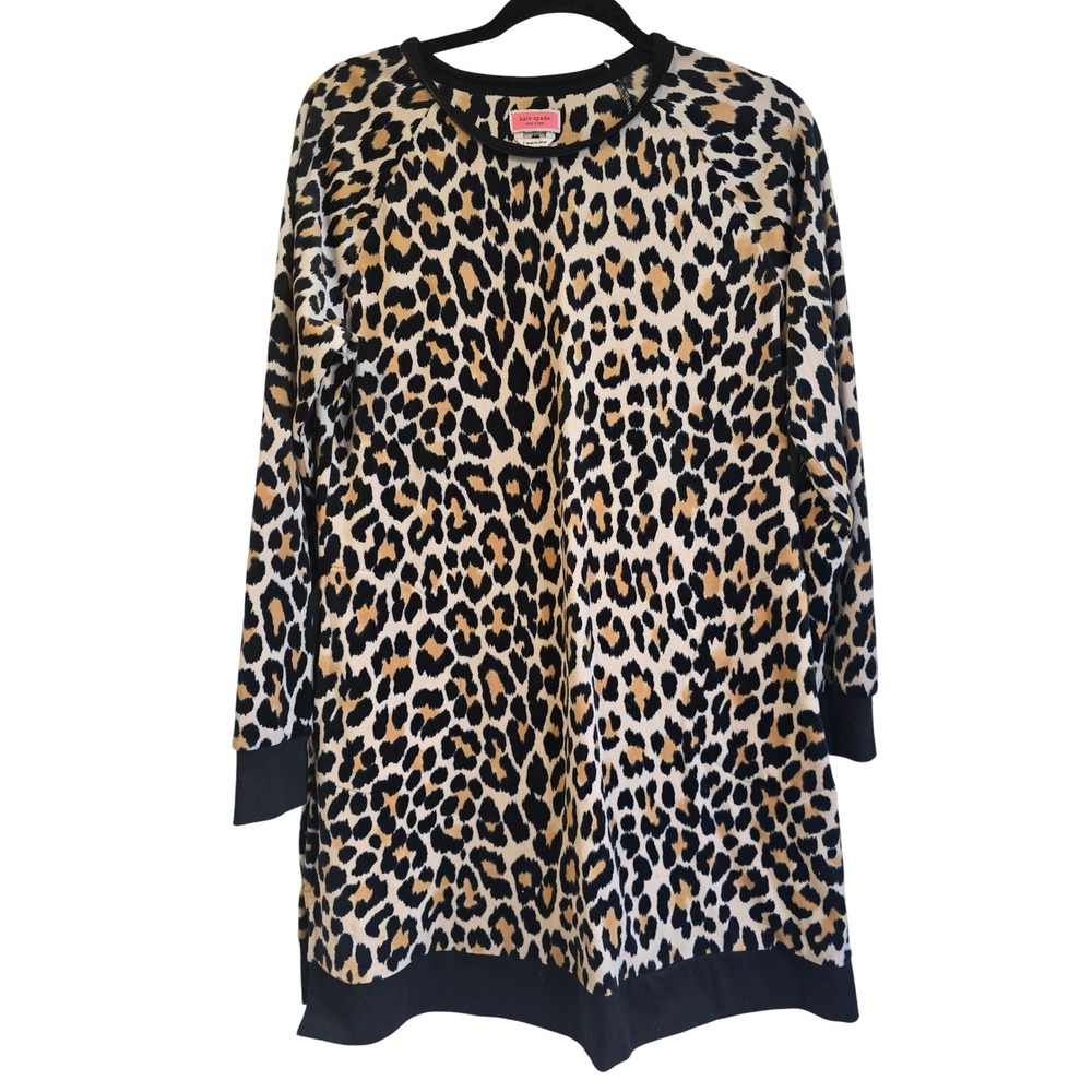 Kate Spade New York Leopard‎ Print Fleece Shift Dress Tan Black Womens Small